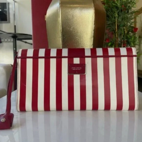 Marc Jacobs Red White Striped Leather Clutch - Picture 2 of 3